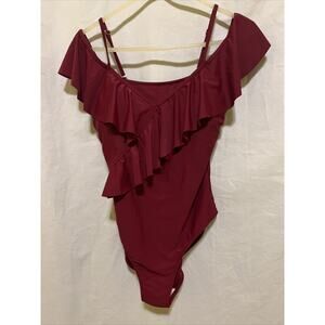 Lemon Fish Off Shoulder One Piece Bathing Suit Size XL NWT Maroon